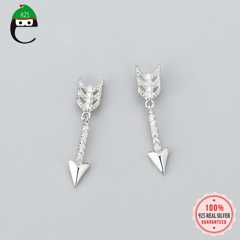 

ElfoPlataSi 2019 100% 925 Solid Real Sterling Silver Jewelry Cupid's Arrow With CZ Stud Earrings Gift For Girls Kid Lady ED149