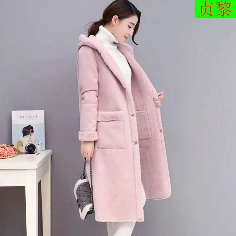

Lambs Wool Coat Mid-length Women's Winter New Style off Season Suede Hooded Cotton-padded Clothes Slimming Warm Cotton Coat