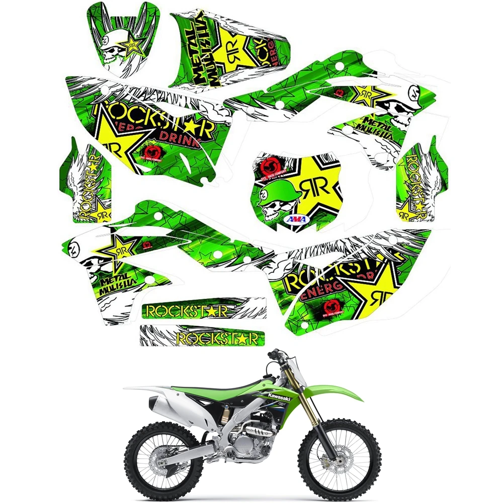 

For KAWASAKI KX250F 2013 2014 2015 Graphics Decals Stickers Custom Number Name 3M Full Motorcycle Backgrounds Accessories