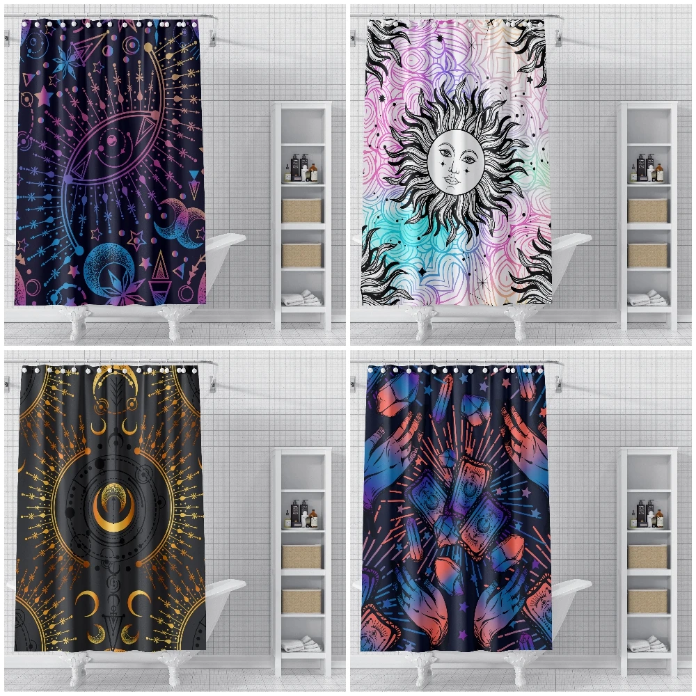 

Sun and Moon Shower Curtain Tarot Divination Bath Curtains Waterproof Bathroom Curtain Polyester Fabric With Hooks