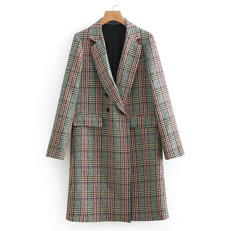 RR Клетчатые Шерстяные Пальто с принтом женские модные куртки с отложным воротником женские элегантные двубортные пальто женские LF