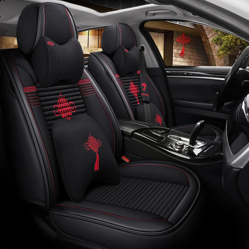 Full Coverage PU Leather car seat cover flax fiber auto seats covers