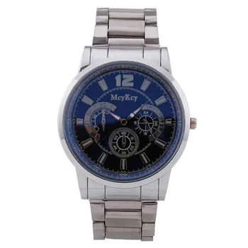 

Popular blue light three eye steel band men's watch men's watch quartz factory wholesale one substitute