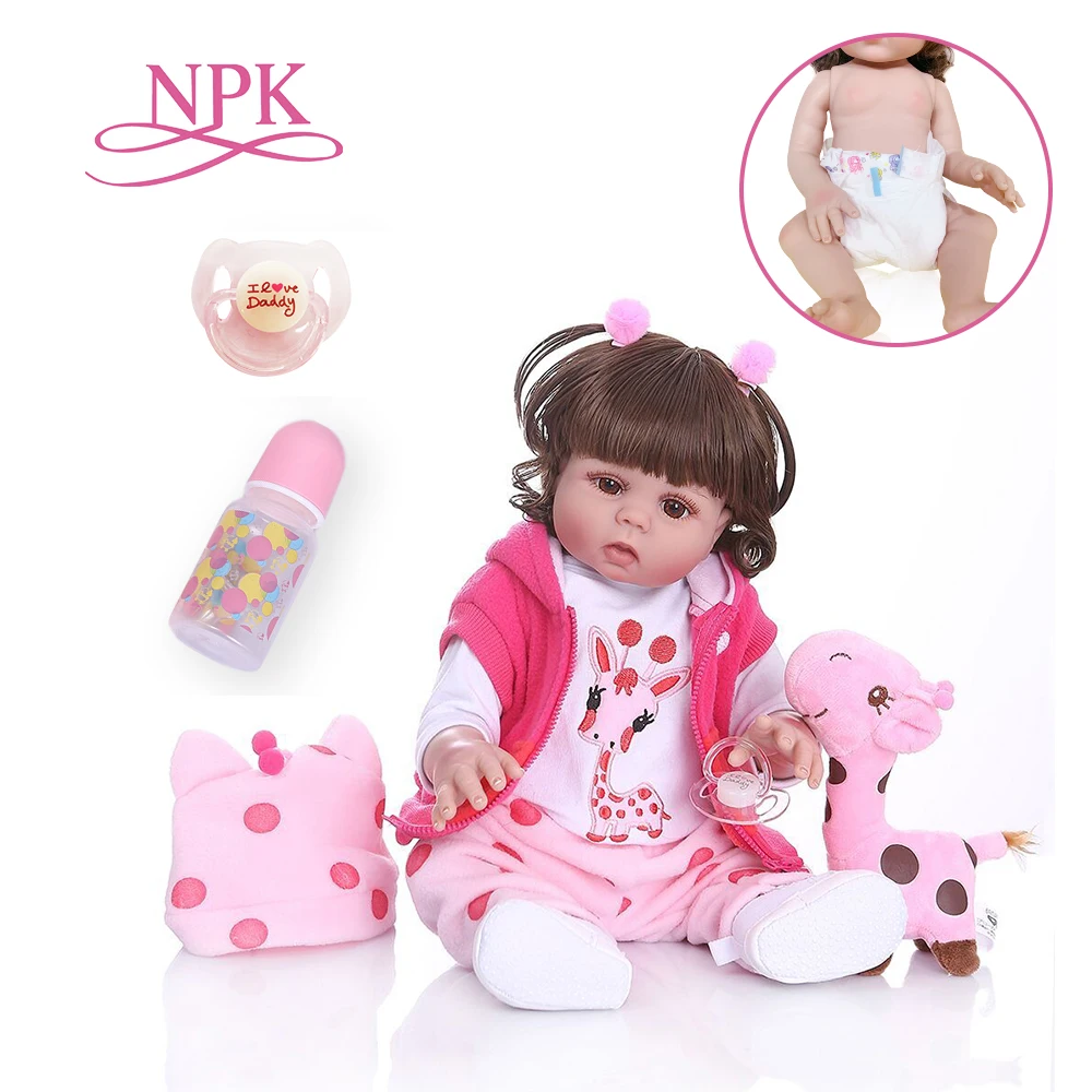 NPK Curly hair 46CM bebe doll reborn toddler girl doll in pink dress full body soft silicone realistic girl toys lovely baby NPK Curly hair 46CM bebe doll reborn toddler girl doll in pink dress full body soft silicone realistic girl toys lovely baby