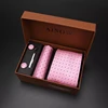 luxury tie set gift box for men 2022 jacquard necktie and pocket square clip cufflinks red black blue handkerchief formal dress ► Photo 3/6