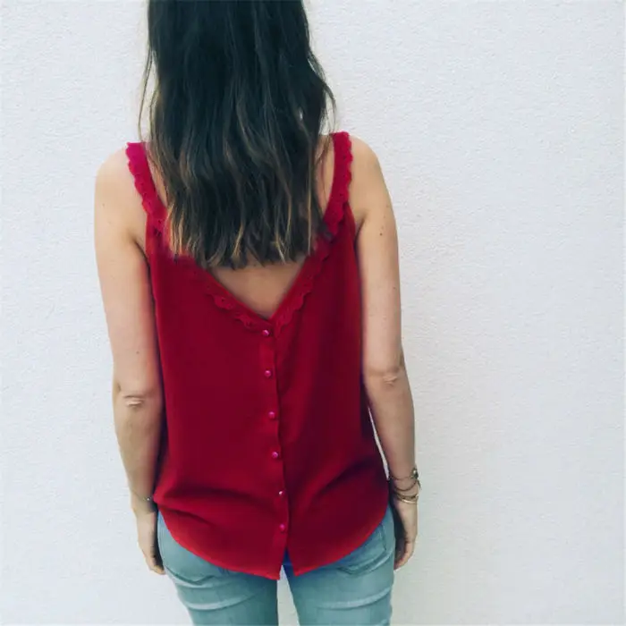 Женский жилет в стиле бохо Топ Cami Shirt Ladies Loose Fit V Шея кружевная блузка лето-MX8