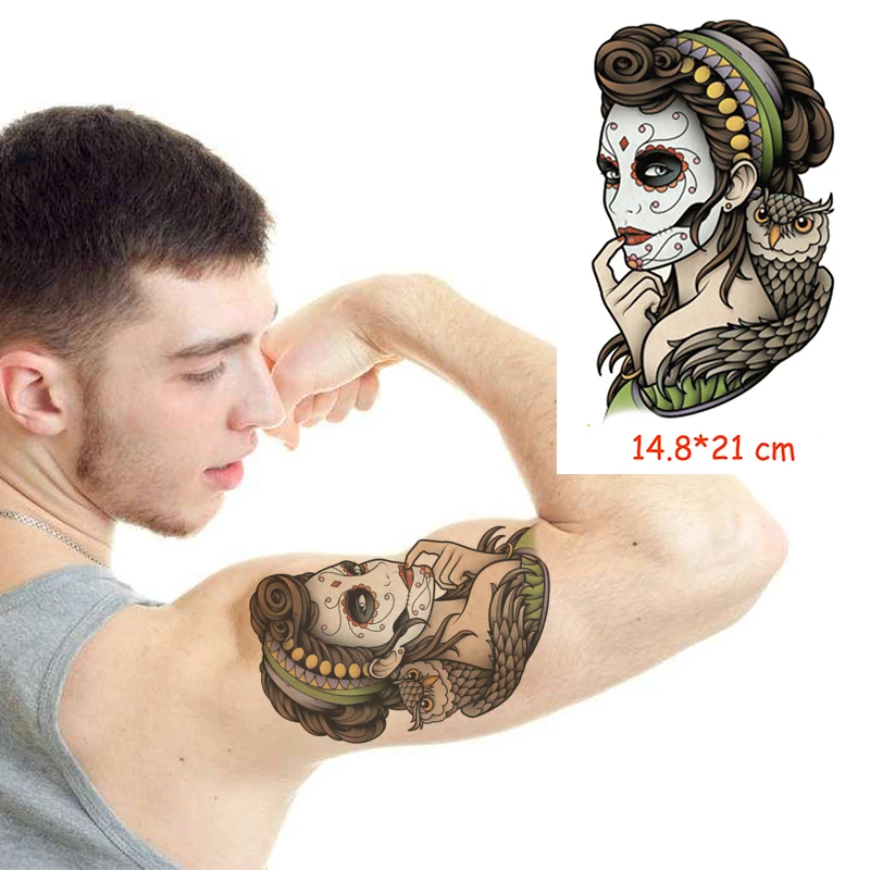 Waterproof Temporary Tattoo Sticker Halloween skull girl tatoo water transfer fake tattoos flash tatto Woman Man lady 14.8*21 cm