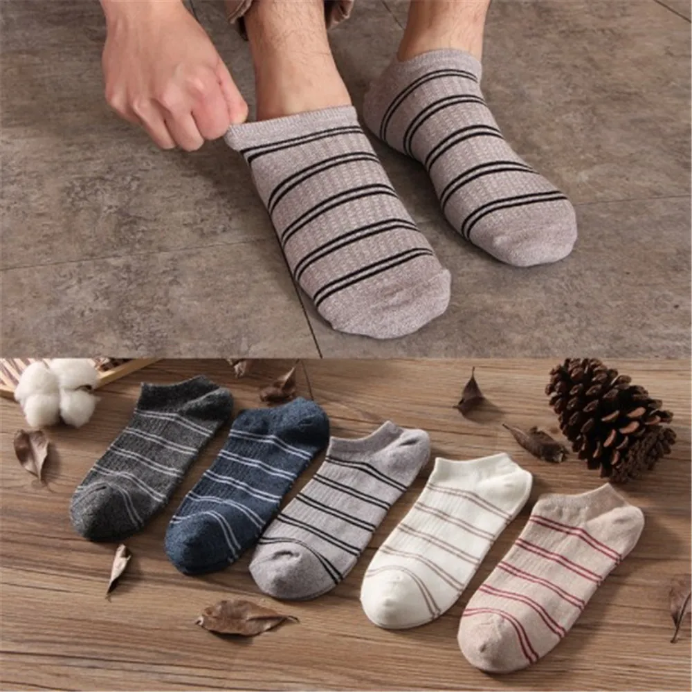 

5 Pair Men's Socks Cotton Stripe Shallow Mouth Boat Socks Spring Autumn Male Casual Harajuku Breathable Men Ankle Sock