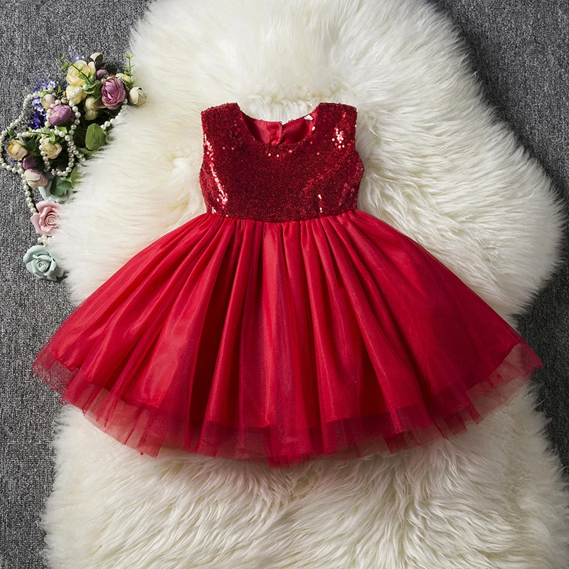 Платье принцессы для маленьких девочек возрастом от 1 года до 6 лет новогодний праздничный костюм красное рождественское платье-пачка с открытой спиной, расшитое блестками платье для выпускного вечера детская одежда - Цвет: As photo