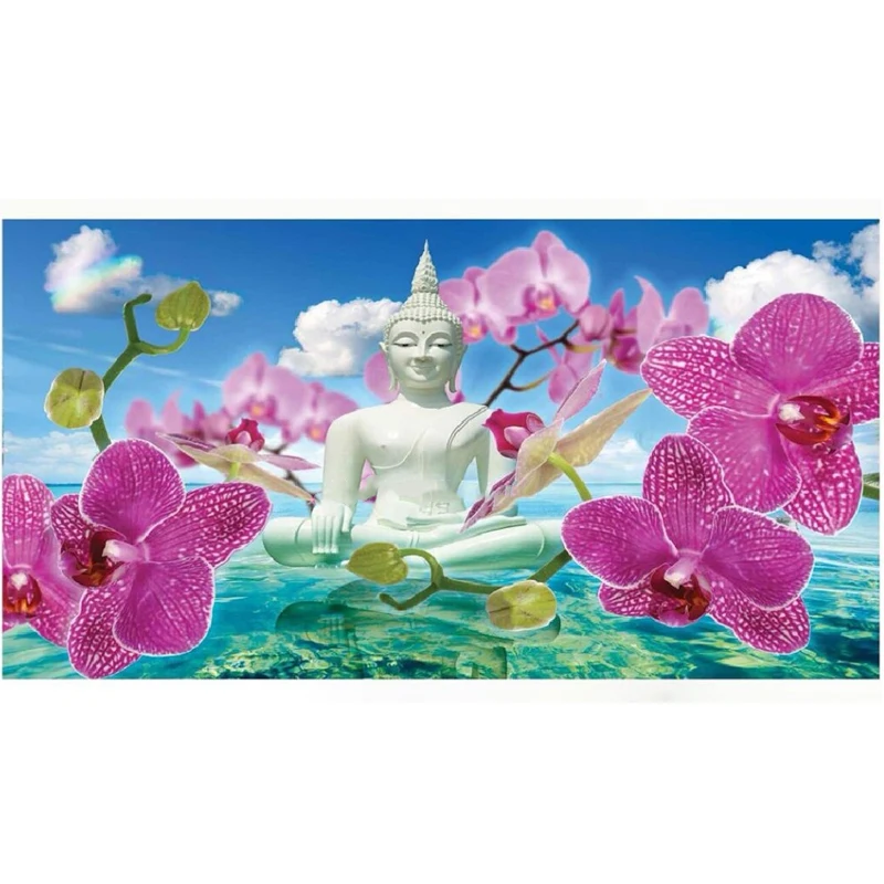 Full square round drill 5D Diy Diamond Painting Zen stone orchid Buddha water 3d Embroidery picture Rhinestone mosaic wall decor_副 99