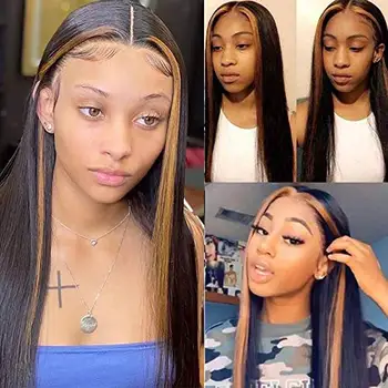 Brazilian Hair Straight Highlight Lace Front Human Hair Wigs 130 Density Ombre Color Lace Closure Wig Remy Hair Lace Front Wigs tanie i dobre opinie eseewigs CN (pochodzenie) średni rozmiar Włosy remy Proste 13X4 lace front wig T part wig Highlight 1B 27 130nsity