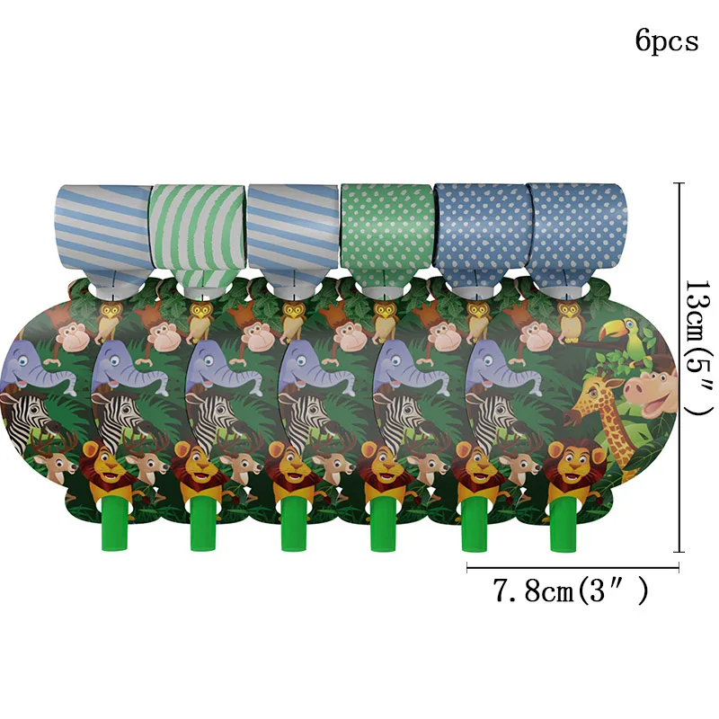 6pcs Blowing Для вечеринки в стиле сафари, тропический дождь, животные, Одноразовые столовые наборы, для вечеринки в честь Дня рождения, в джунглях, вечерние принадлежности для мальчиков, подарок на день рождения - Цвет: 6pcs Blowing