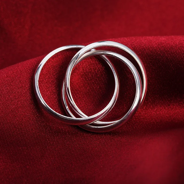 Anillos de plata de ley 925 con tres círculos para mujer, joyería con encanto para fiesta de compromiso y boda, regalo