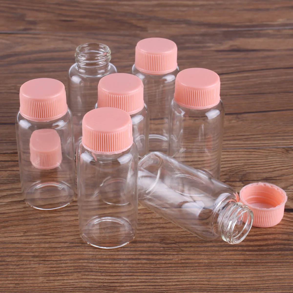 5pcs Dia 27mm 8ml/15ml/20ml/25ml Glass Bottles Glass Jars with Pink Plastic Lids Spice Jars Glass vessels Message Bottles 5