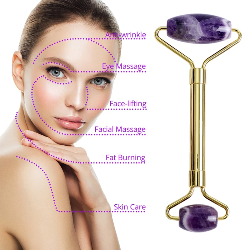 Natural Amethyst Jade Eye Mask Jade Roller Massager Gouache Scraper Set Cold Therapy Eye Mask Face Skin Care Massage Tools 6