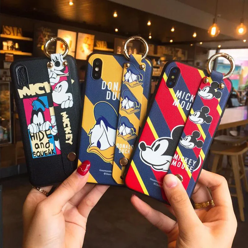 

QAYYNIMY Cute Mickey Donald Duck Phone Case for iPhone 6s 7 8 Plus Soft Cover for iPhone X XS Max Wristband Coque