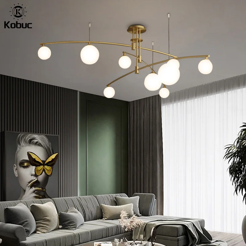 Kobuc Irregular Long Arm Chandelier Lighting Fixture Modern Metal 3/5/6/9 Light Black Gold for Living Room | Лампы и освещение