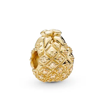 

100% 925 Sterling Silver2019 Spring 767904CCZ Shine Golden Pineapple Bead Jewelry Free Shipping