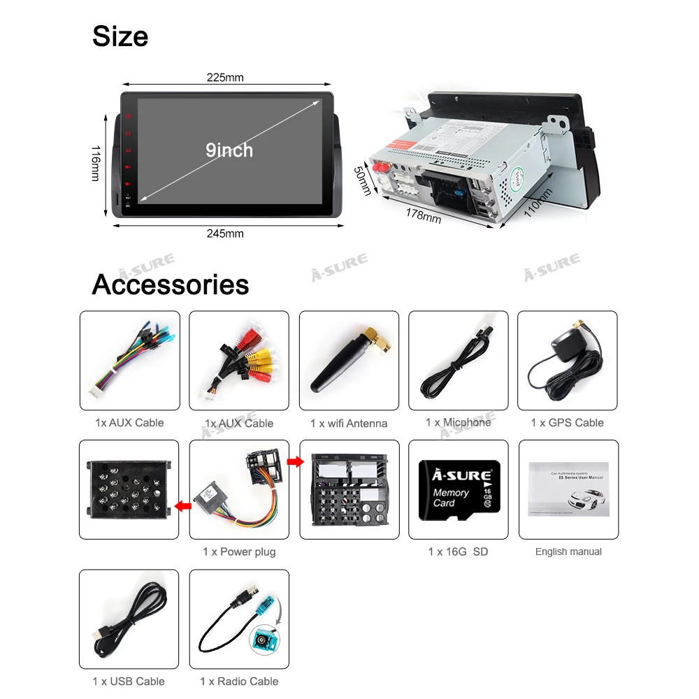 Discount A-Sure 1 Din Car Radio Android 9.0 GPS Sat Nat DVD Player Stereo Navigation For BMW E46 MG ZT Rover 75 DAB+ 32G ROM Quad-Core 5