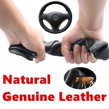 

Hand stitched Black Genuine Calfskin Leather Car Steering Wheel Cover Wrap for BMW E90 320i 325i 330i 335i E87 120i 130i 120d