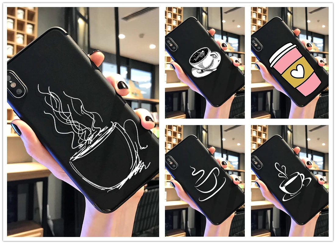 

Coffee Hand drawn line art phone case black soft cover for iPhone 11 Pro Max 6 7 8plus 5S X XS XR XSMax For Samsung s10 seriesx