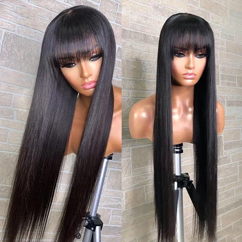 

Human Hair Wigs With Bangs 10-26inch Natural Color Human Hair Wigs For Black Women Cheap Malaysian Silky Straight Remy Wig