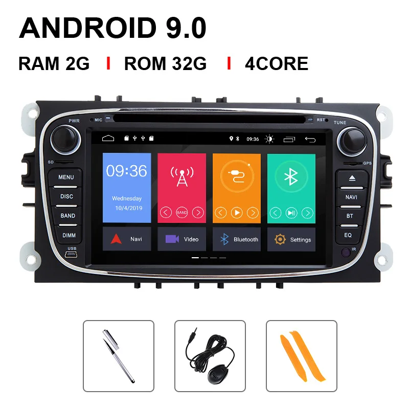 Andriod 9.0 32 ROM 2 din Android 9 Автомагнитола для Ford Focus 2 3 mk2 Kuga Mondeo 4 FiestaTransit подключение S-C MAX Мультимедиа gps навигация головное устройство - Цвет: Andriod 9.0 32 ROM
