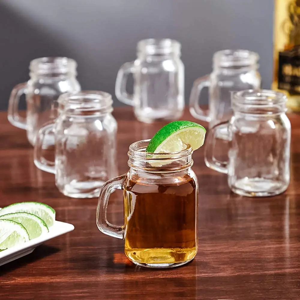 Mini Mason Jar Mug Glass Shot Glass Set with Glass Handles, Whiskey Drinking Glasses/cups 5