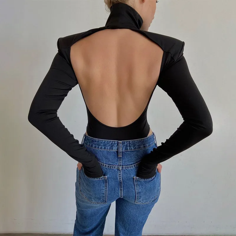 one shoulder bodysuit CNYISHE Sexy Backless Bodysuits Women Jumpsuits Turtleneck Elegant Women's Tops One Piece Casual Women Rompers Winter Overalls sexy bodysuit