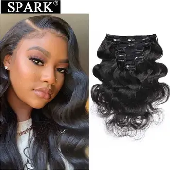 

SPARK Peruvian Body Wave Hair Human Hair Clip In Human Hair Extensions Hair Weave 10-26 Inch 120G/Set Remy Hair Natural Color
