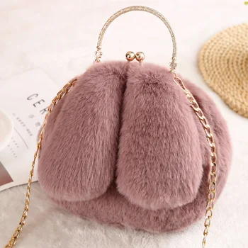 

Winter Plush Rabbit Bag 2019 New Shoulder Bag Fashion Cute Slung Chain Bag Hand Bags