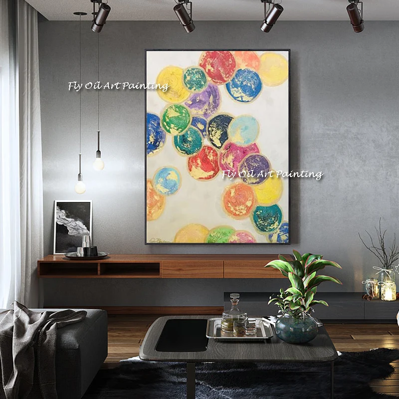 

Последняя ручная абстрактная картина маслом, настенная Картина на холсте, цветная круглая картина с шариками для коридора, украшение для гостиной без рамки
