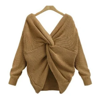 

Autumn Winter V-Neck Knitted Pullover Women Irregular Casual Loose Sweater Feamle Long Sleeve Knitwear Jumper Pull trui