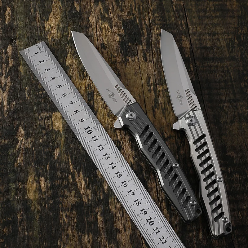 Складной нож TWOSUN d2 blade TC4 Титан KVT керамический подшипник карманные ножи для