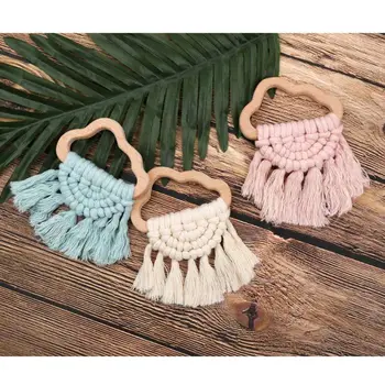 

Handmade Baby Wooden Teething Cloud Eco-Friendly Organic Wood Rattle Ring Chewable Bracelet Infant Teether Toys