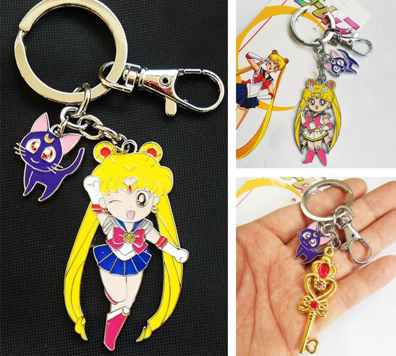 

1 Piece Cute Janpanese Anime Sailor Moon Keychain Key Ring Luna Cat Figure Metal Gift 3 Styles