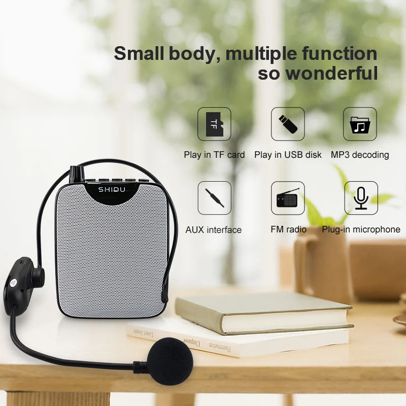 SHIDU Portable Voice Amplifier Wireless UHF Microphone Personal Mini Hifi Stereo AUX Audio Speaker For Teachers Instructor M500