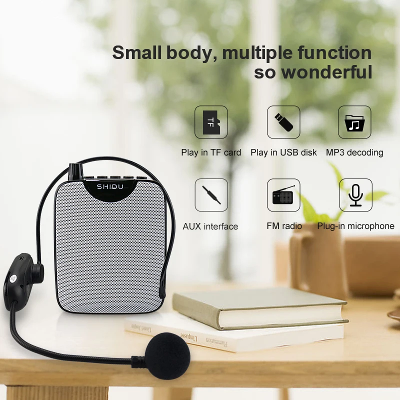 Shidu-amplificador de Voz Portátil com e sem Fio Microfone Uhf Estéreo Alto-falante Aux para Professores Guia Turístico M500 Original 10w - Image 2