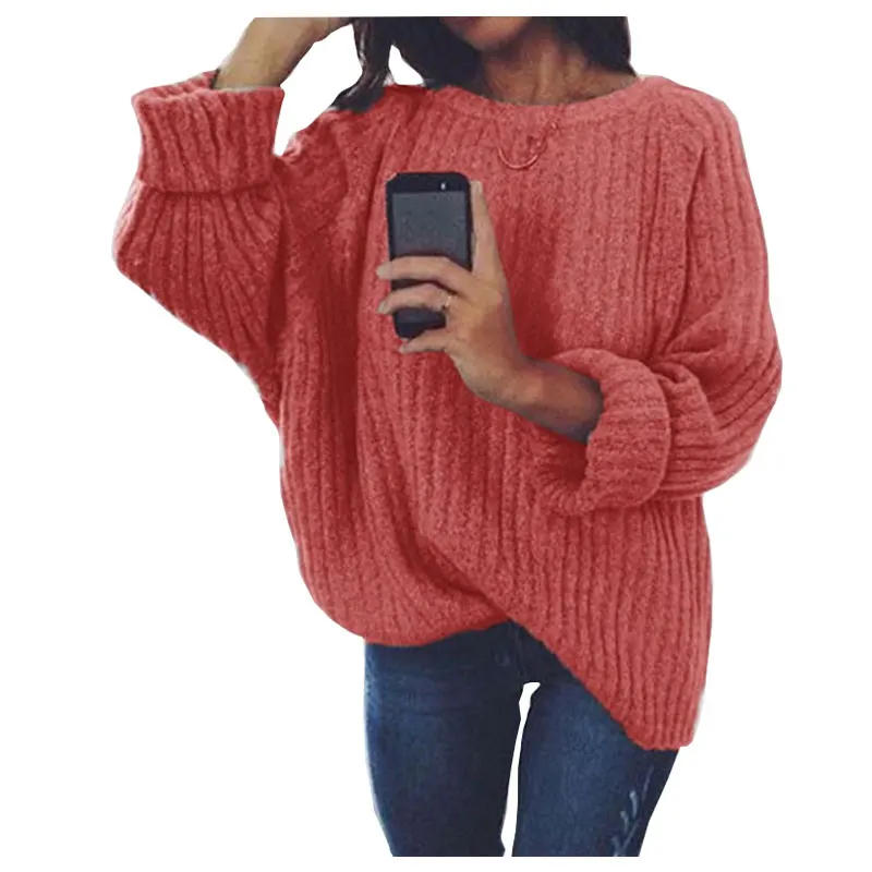 

Women's Sweater Loose Large Size Sweater Solid Color Large Round Neck Long Sleeve Pullover