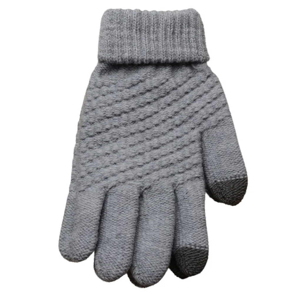 Вязаные шерстяные мужские зимние теплые варежки с сенсорным экраном, однотонные Женские повседневные перчатки, модные женские перчатки с сенсорным экраном, guantes lana hombre - Цвет: Серый