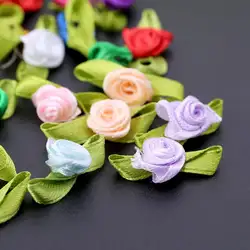 100 шт Мини Искусственные из шелковой ткани розочки розы цветы с листьями ручная работа, сделай сам, ремесло для украшения свадьбы Y4QA