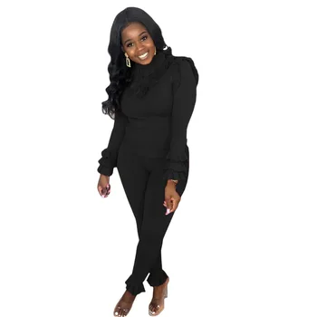 

Autumn Winter Women Two Piece Set Top and Pants Plus Tracksuit Sweatsuit Outfit Fashion Ruffles Knitted Active Casual Outfts