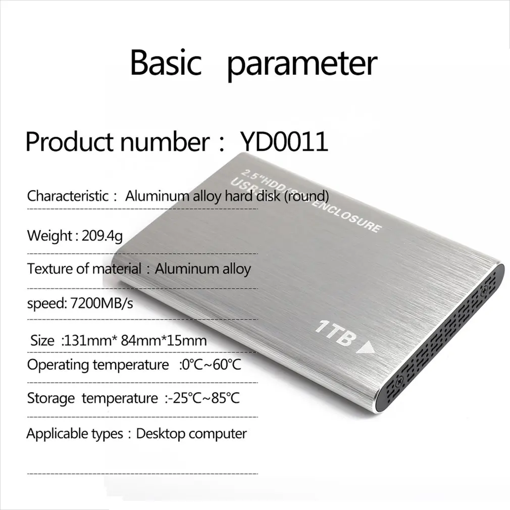 De aluminio portátil borde redondo disco duro Usb 30 2Tb 1Tb externa unidad de disco duro HDD para