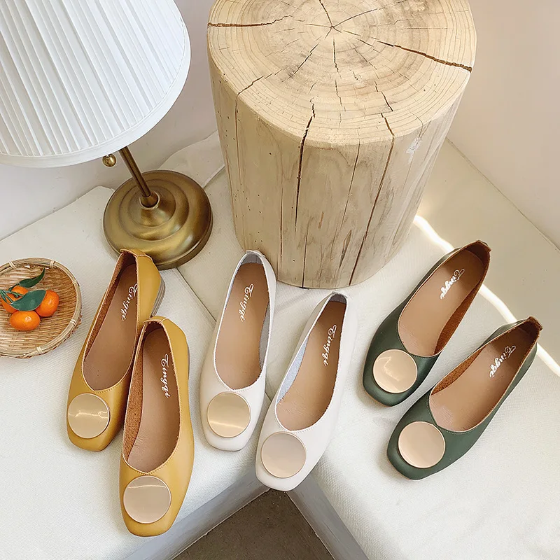 

2019 New Style Korean-style Shoes Small Leather Shoes Square Head Metal Retro Grandma Shoes Spring And Summer-Versatile Fashion