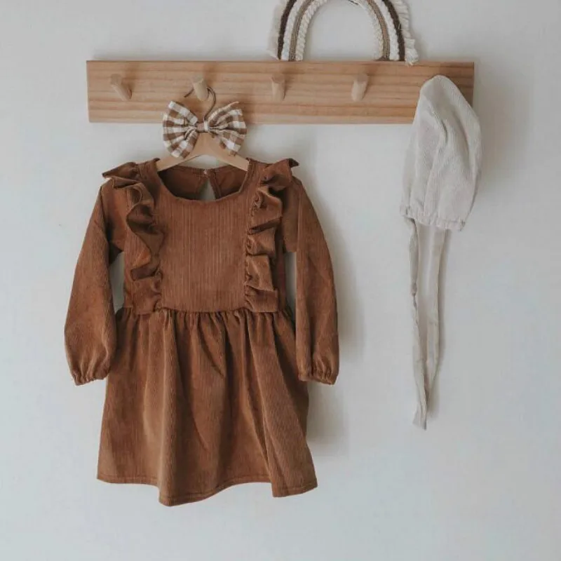 New 2019 Ins European and American Baby Autumn Dress Winter Girls Corduroy Ruched Infant Cotton Cute #5377 | Детская одежда и