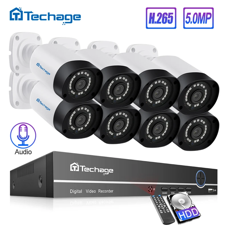

8CH 5MP POE NVR Kit H.265 CCTV Security System IP66 Outdoor Waterproof IP Camera Motion Detect P2P Video Surveillance Set 2TB HD