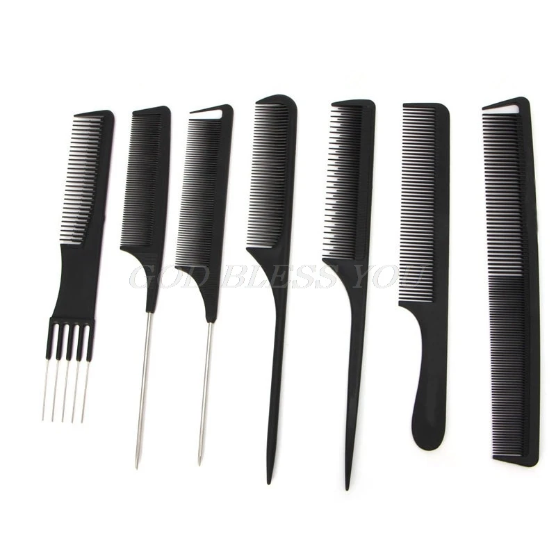 

Pro Black Plastic Fine-Tooth Metal Pin Hairdressing Hair Style Rat Tail Comb Brush Salon Anti-static Comb
