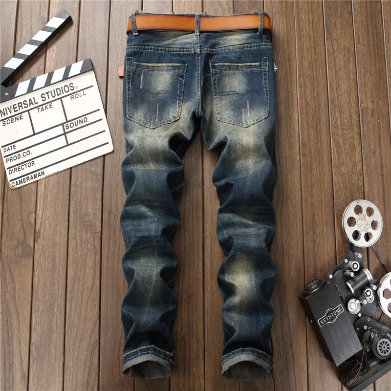 Для мужчин винтажные рваные джинсы с вышивкой в виде тигра уличная Slim fit джинсовые штаны с дырами, рваные Повседневное треники из хлопка джинсы
