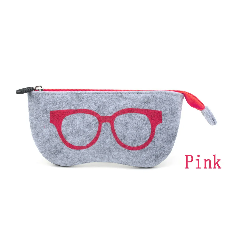 pink Unisex Glasses Case Portatives Zipper Soleil Lunettes De Soleil Felt Soft Glasses Bag Accessories Protector Sunglasses Pouch - Цвет: pink