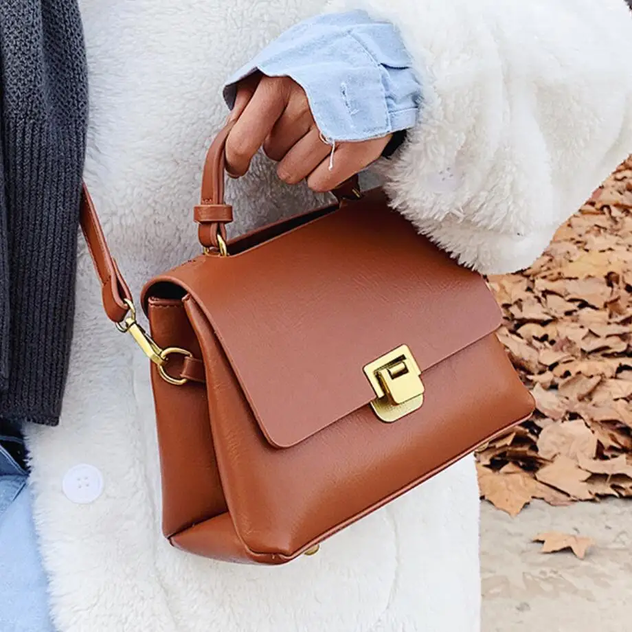 Vintage Pure color Tote bag 2021 Fashion New Quality PU Leather Womens Designer Handbag High capacity Shoulder Messenger Bag